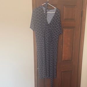 Elegant 41 Hawthorn Blue and White Geometric Wrap Dress Size 1X